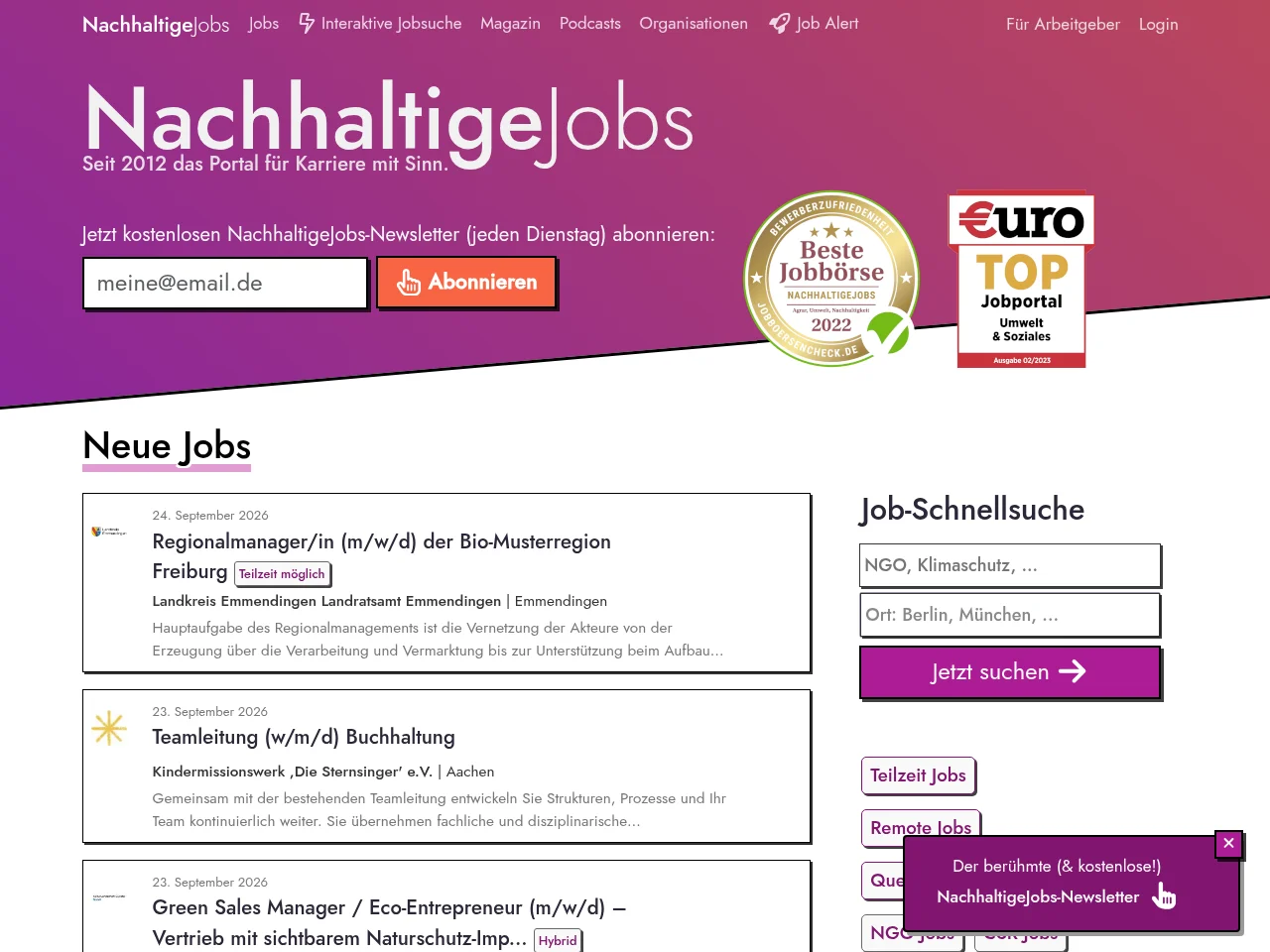 NachhaltigeJobs screenshot NachhaltigeJobs job board platform screenshot showing job search interface