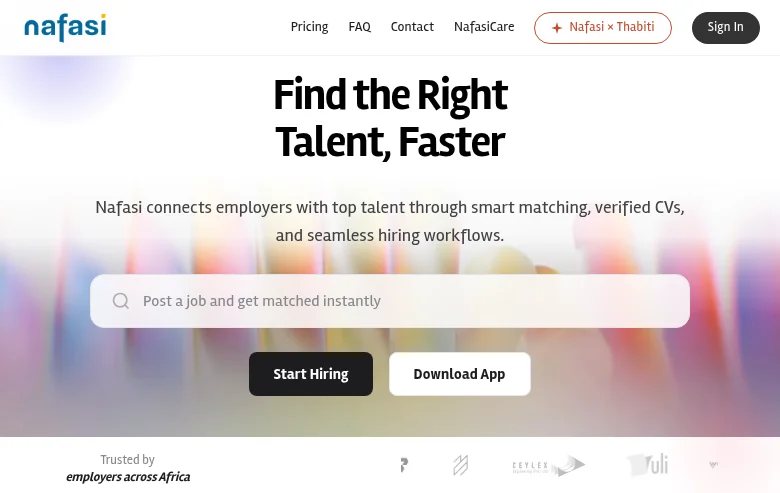 Nafasi job board platform screenshot showing job search interface
