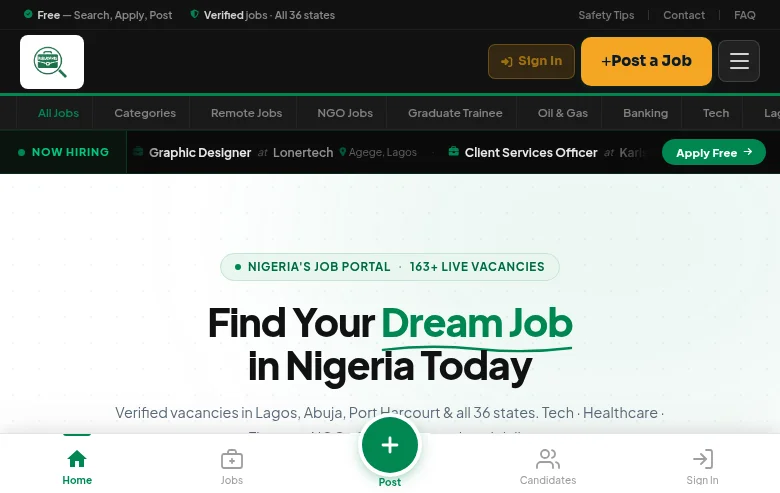 NaijaJobPortal screenshot NaijaJobPortal job board platform screenshot showing job search interface