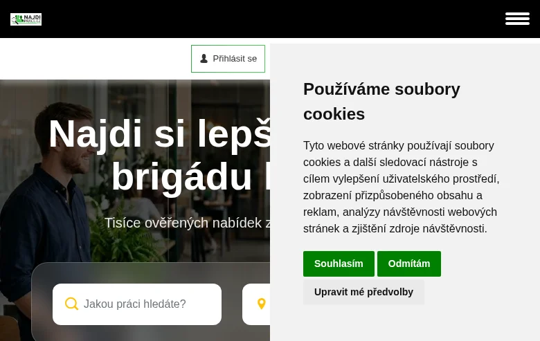 Najdiprace.cz job board platform screenshot showing job search interface