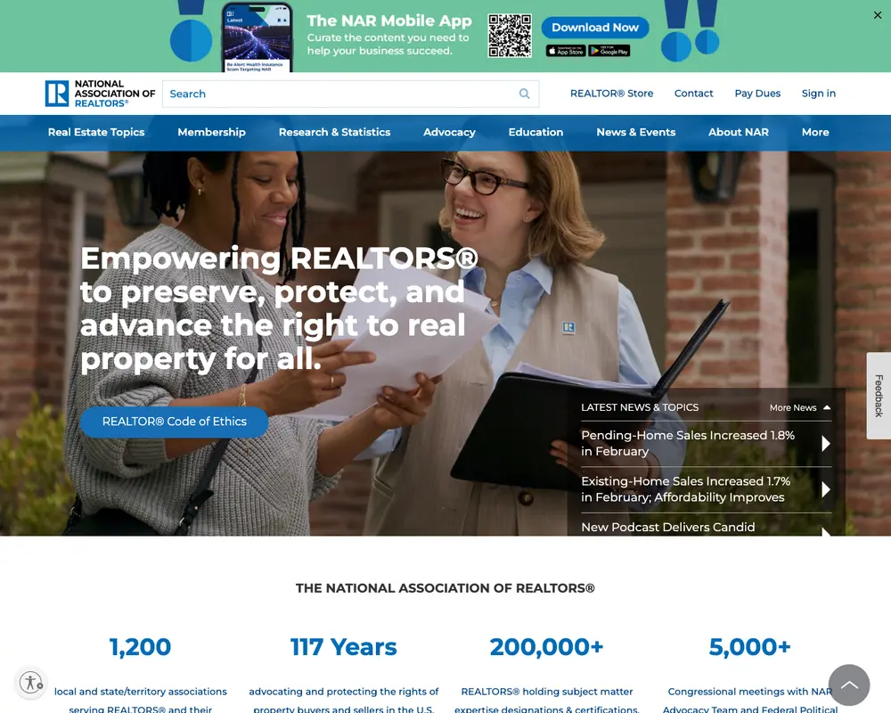 National Association of REALTORS® job board platform screenshot showing job search interface