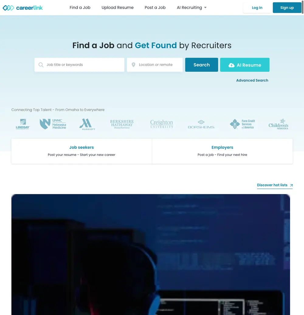 Careerlink job board platform screenshot showing job search interface
