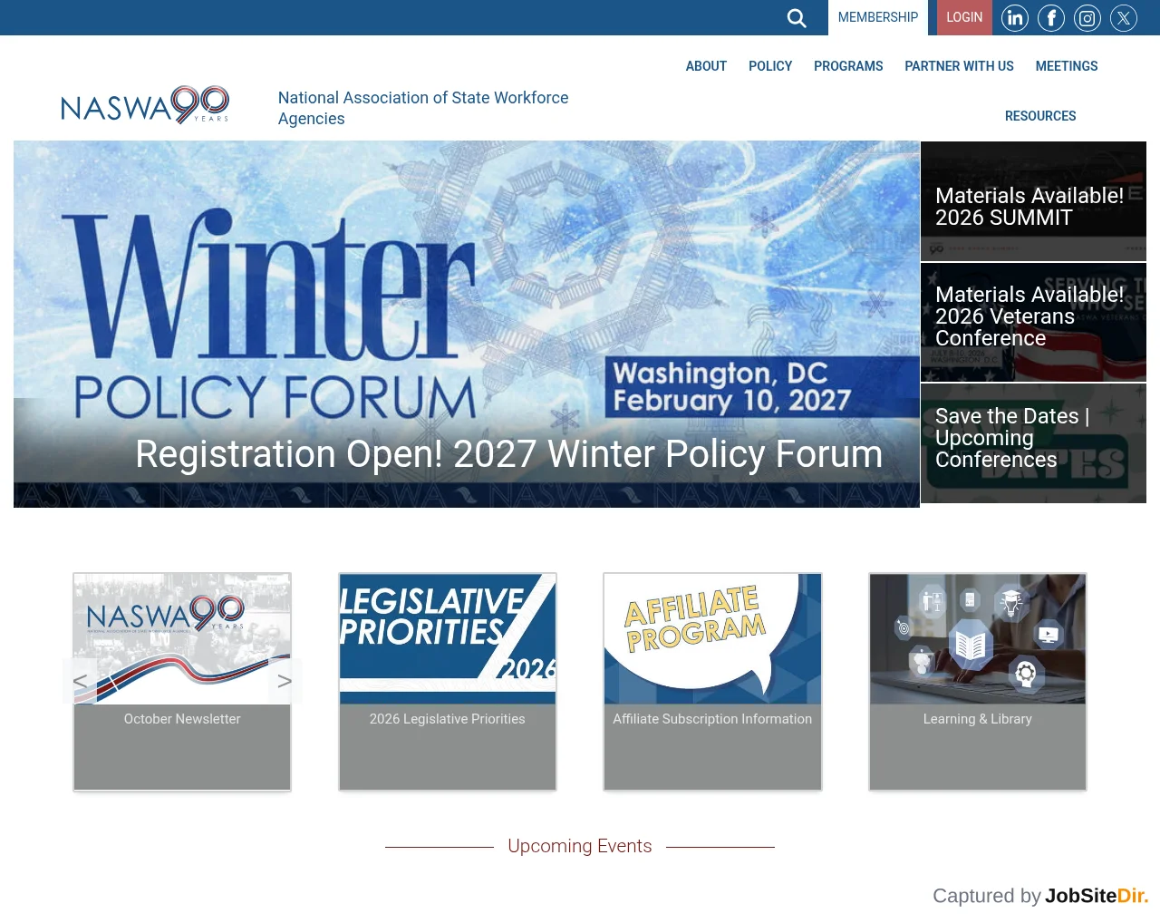 National Association of State Workforce Agencies website screenshot