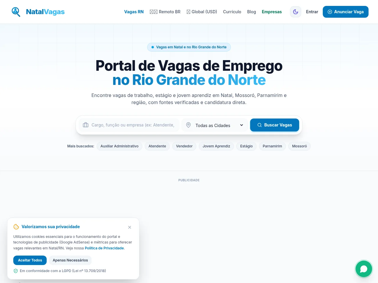 Natal Vagas screenshot Natal Vagas job board platform screenshot showing job search interface