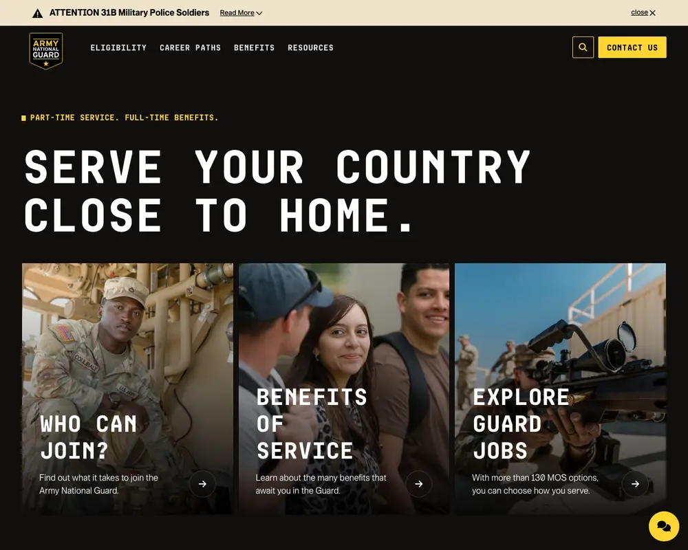 Army National Guard job board platform screenshot showing job search interface