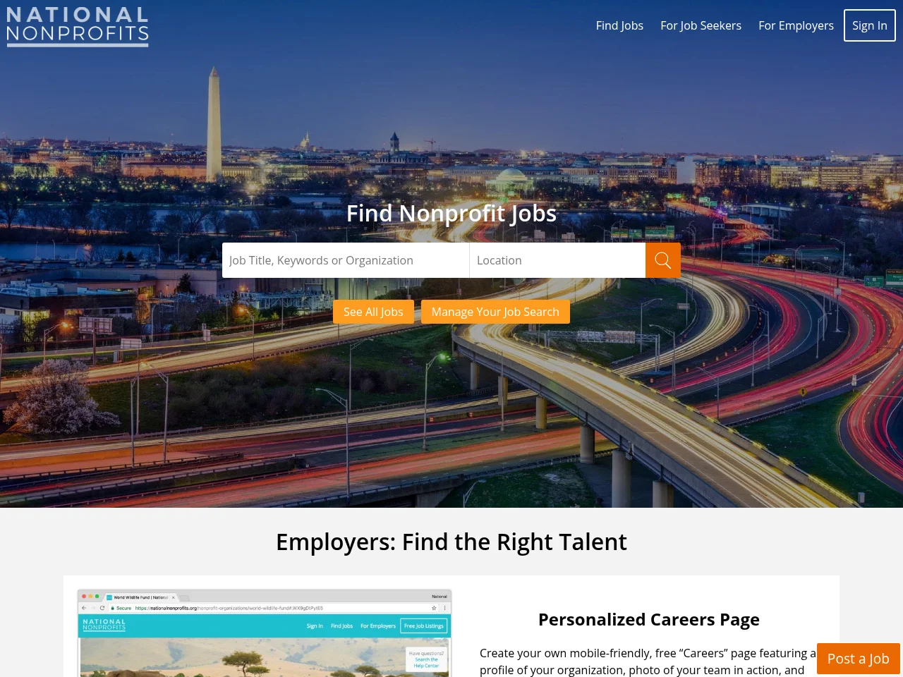 National Nonprofits screenshot National Nonprofits job board platform screenshot showing job search interface