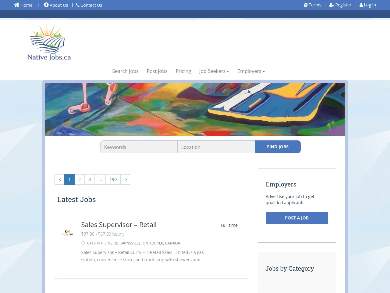 Native Jobs job board platform screenshot showing job search interface