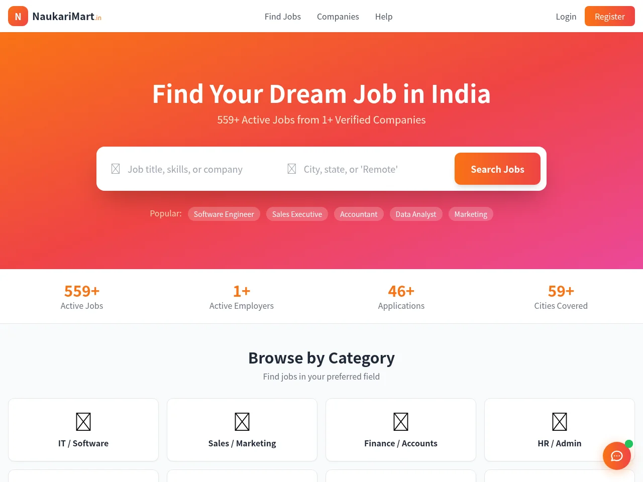 NaukariMart.in job board platform screenshot showing job search interface