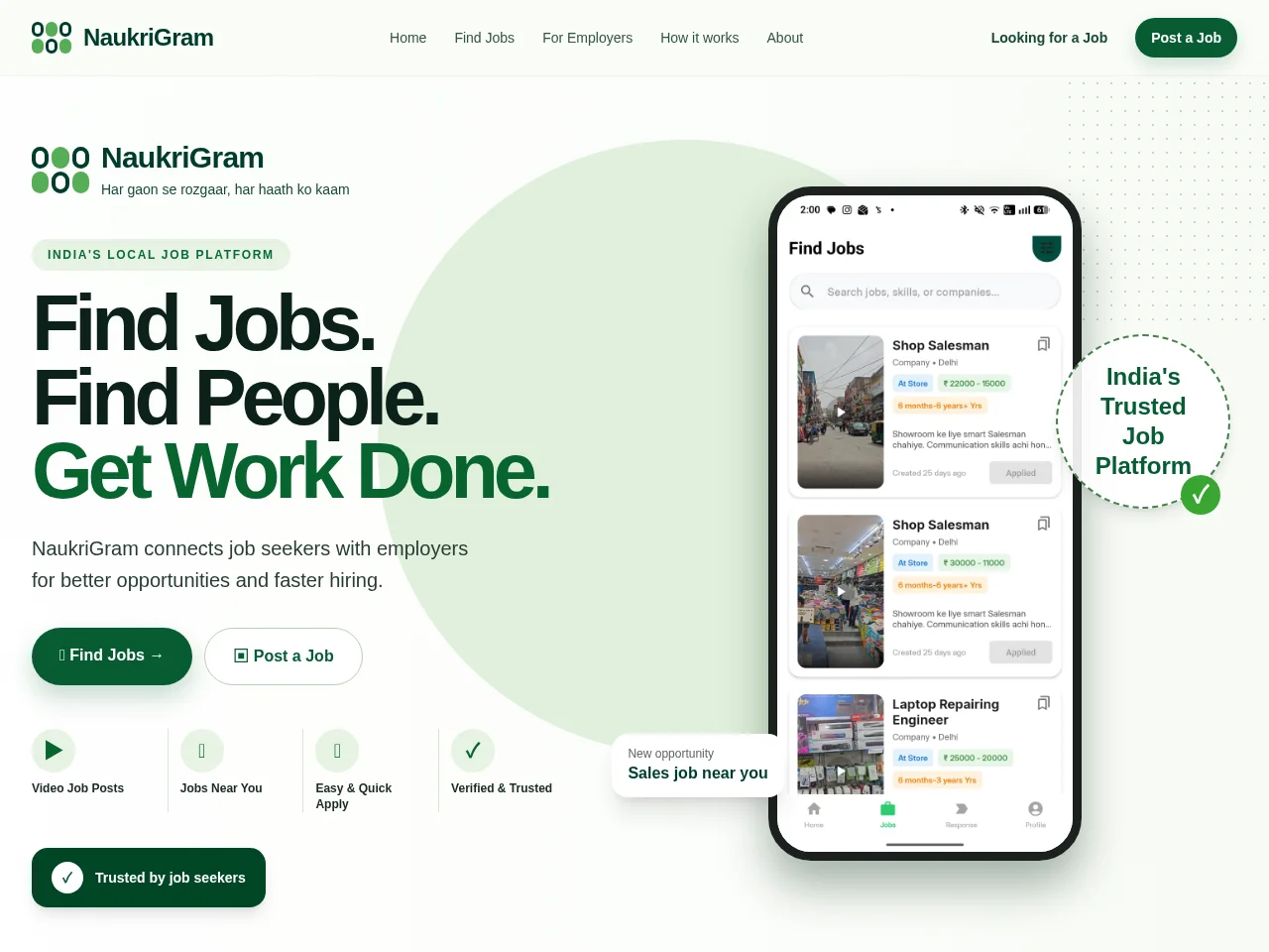 NaukriGram job board platform screenshot showing job search interface