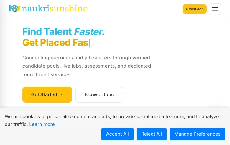 NaukriSunshine job board platform screenshot showing job search interface