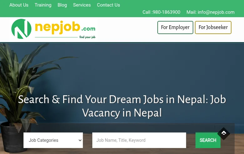 NepJob job board platform screenshot showing job search interface