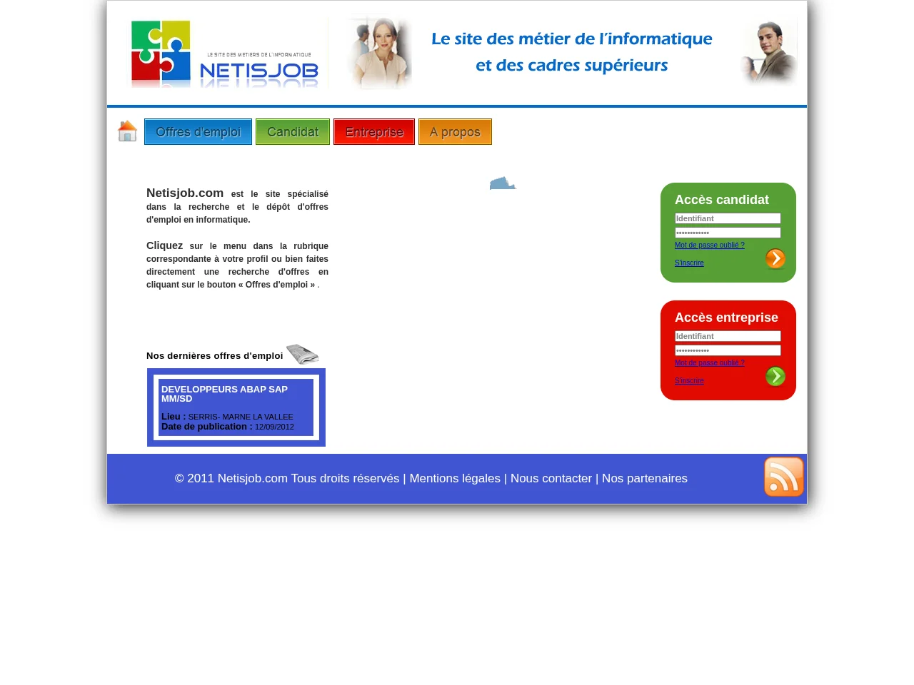 Netisjob.com job board platform screenshot showing job search interface