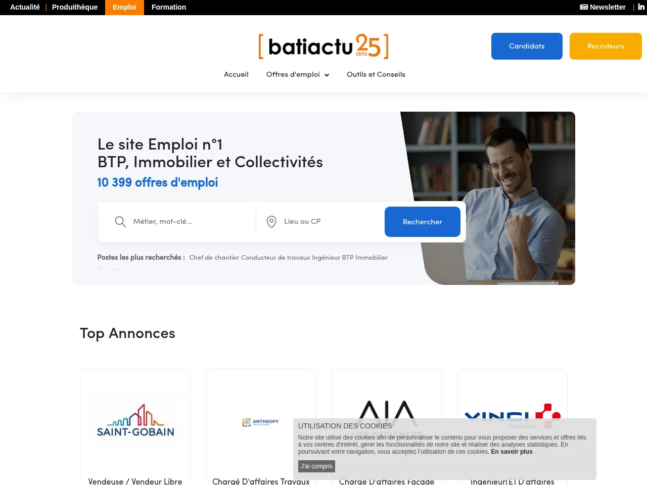 Batiactu Emploi screenshot Batiactu Emploi job board platform screenshot showing job search interface