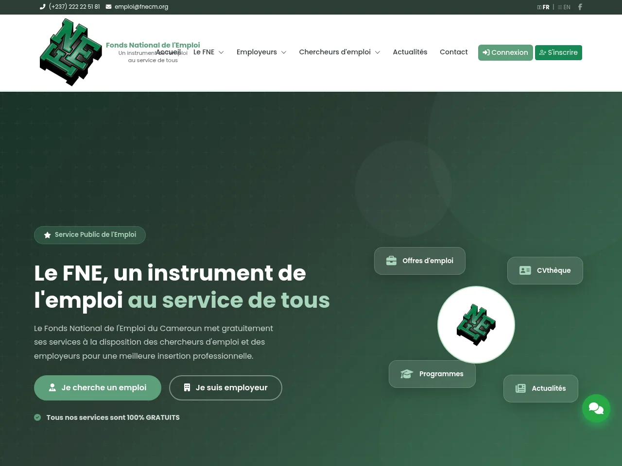 Fonds National de l'Emploi job board platform screenshot showing job search interface