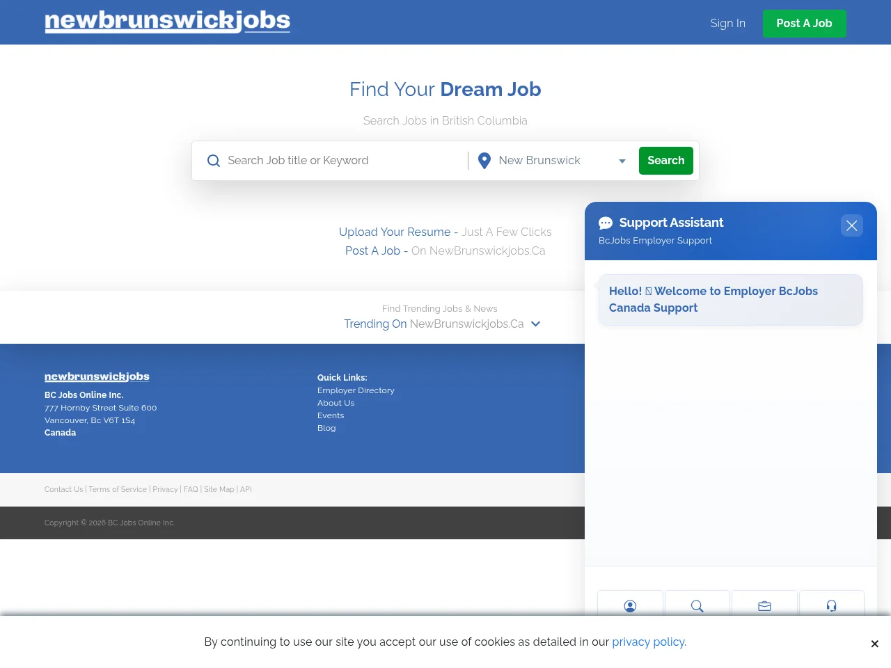New Brunswick Jobs website screenshot