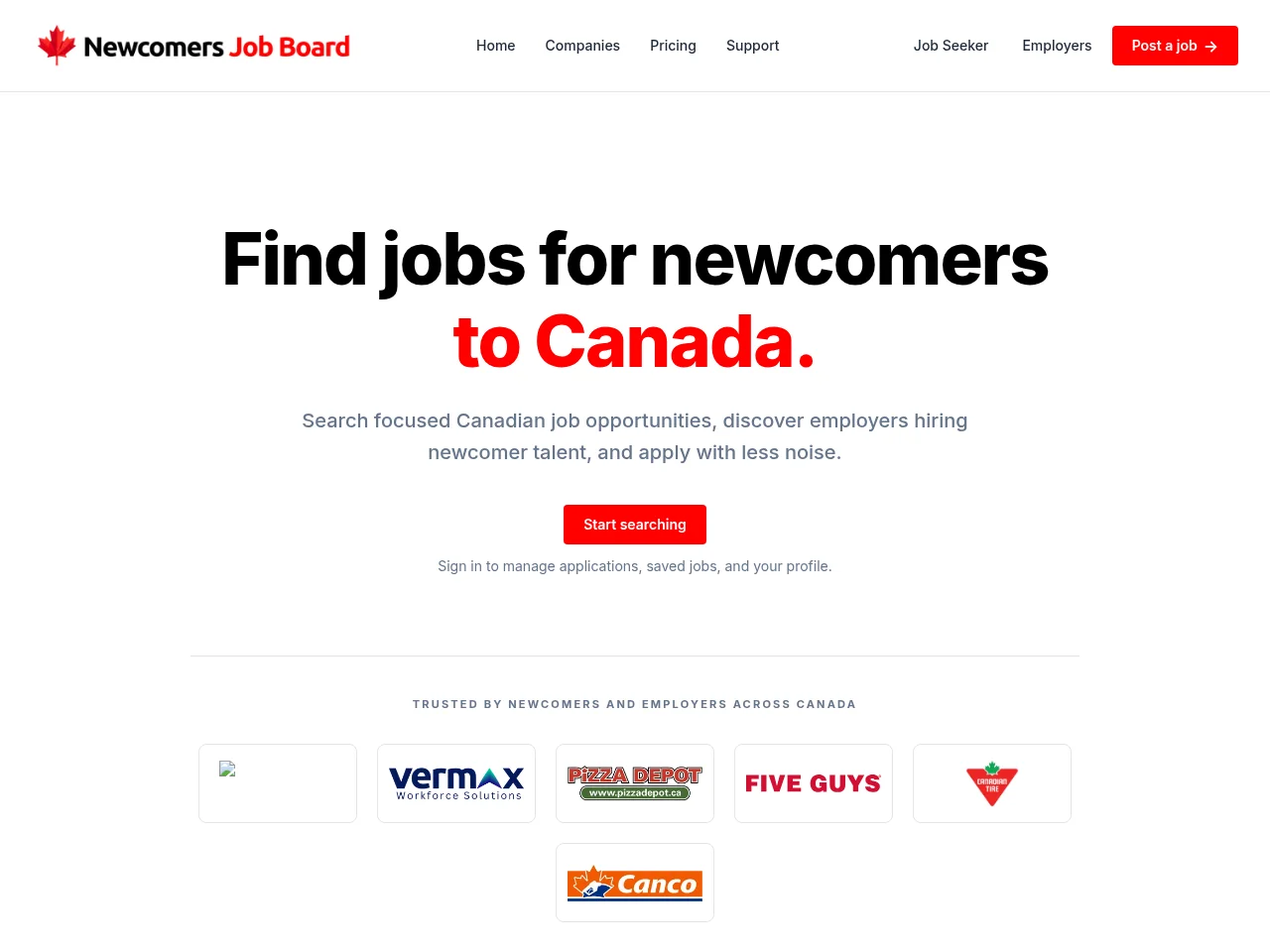 Newcomers Job Board screenshot Newcomers Job Board job board platform screenshot showing job search interface