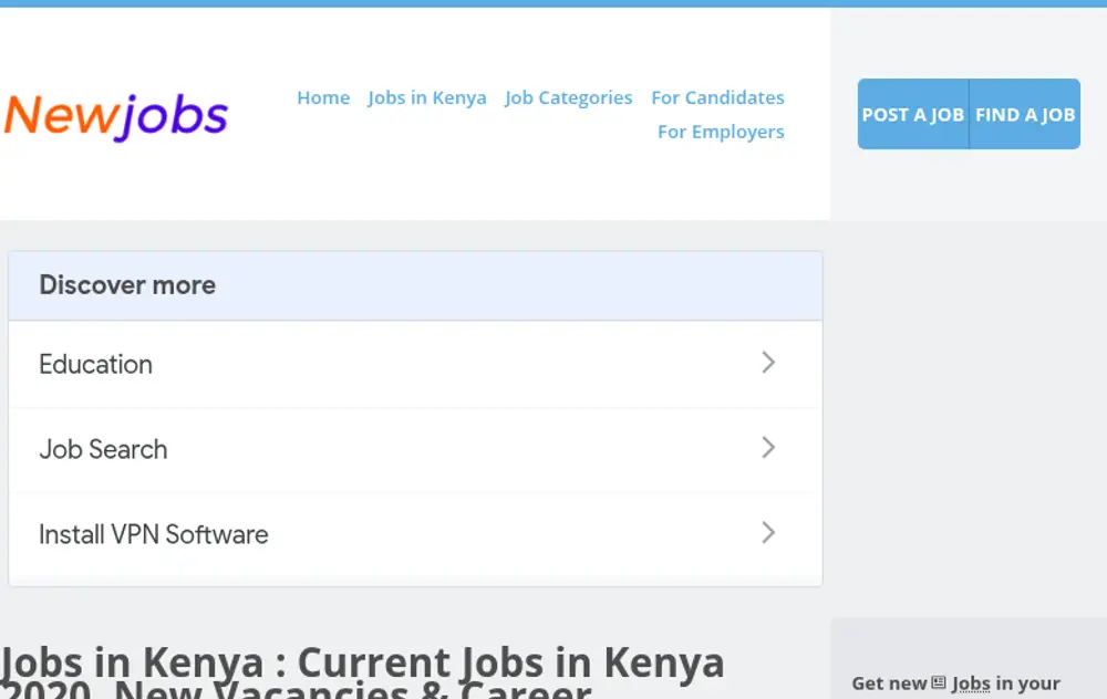 NewJobs Kenya screenshot NewJobs Kenya job board platform screenshot showing job search interface