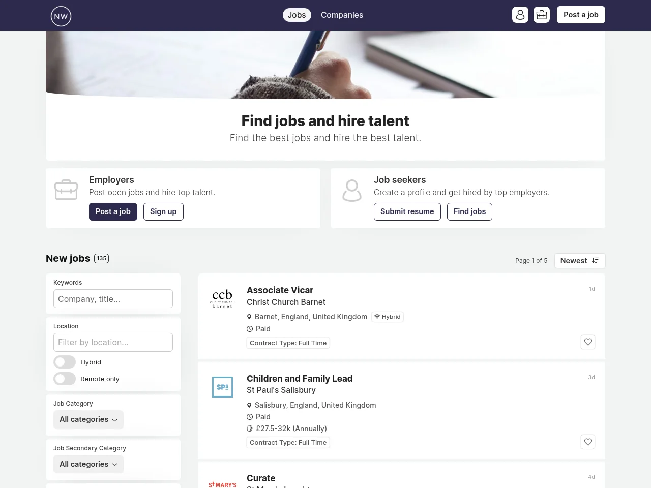 New Wine screenshot New Wine job board platform screenshot showing job search interface