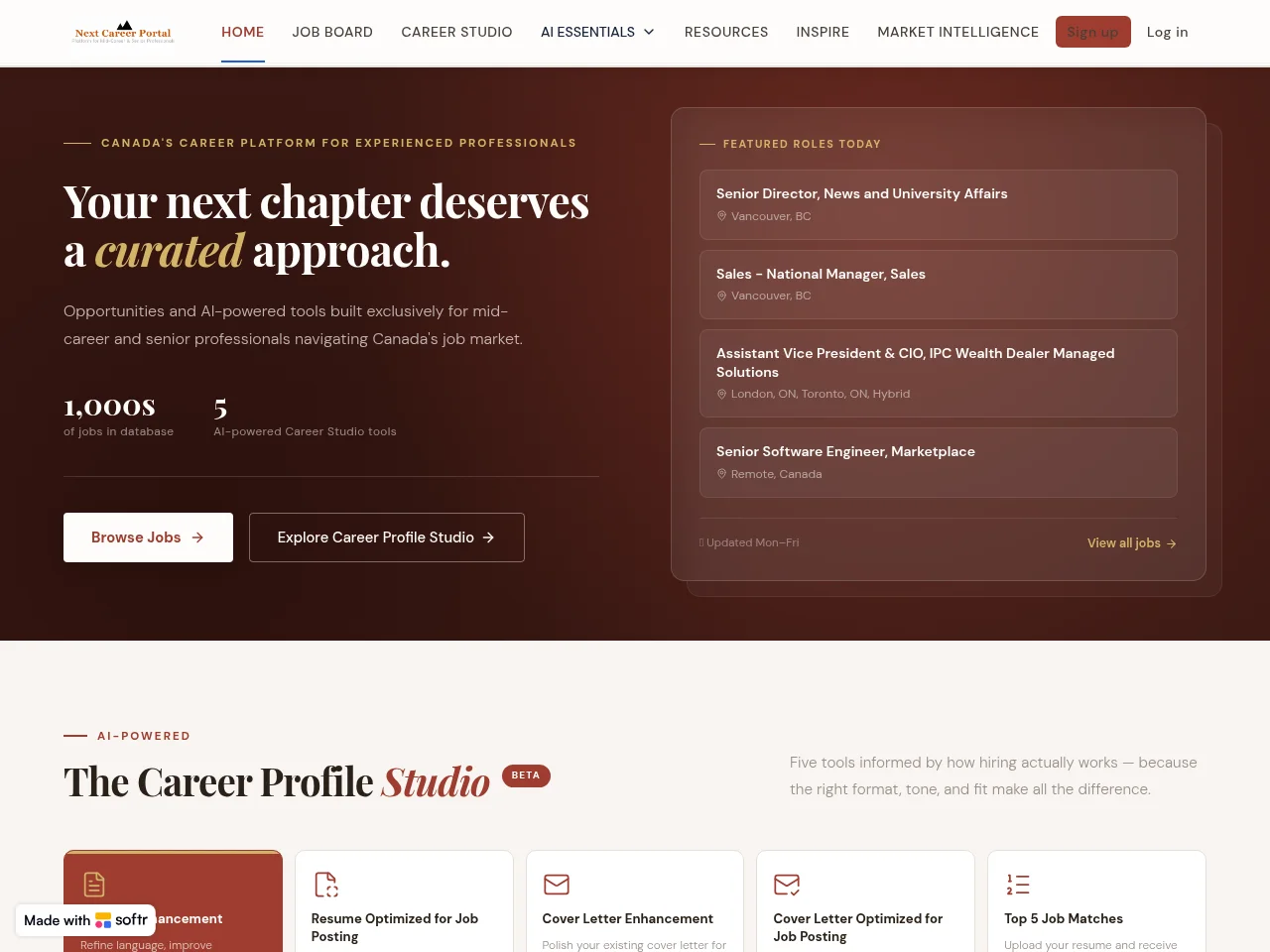 The Next Career Portal job board platform screenshot showing job search interface