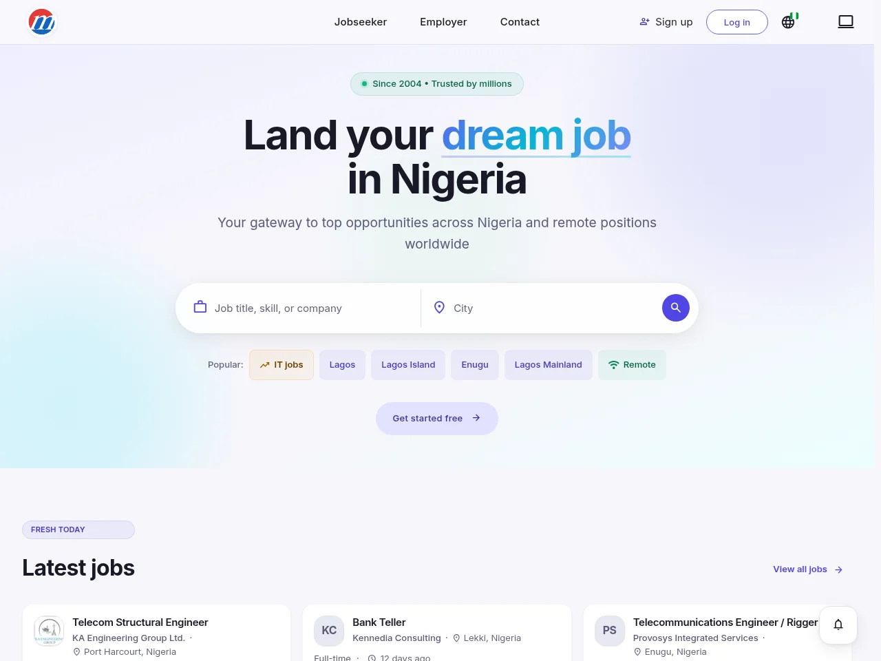 Mustakbil.com job board platform screenshot showing job search interface