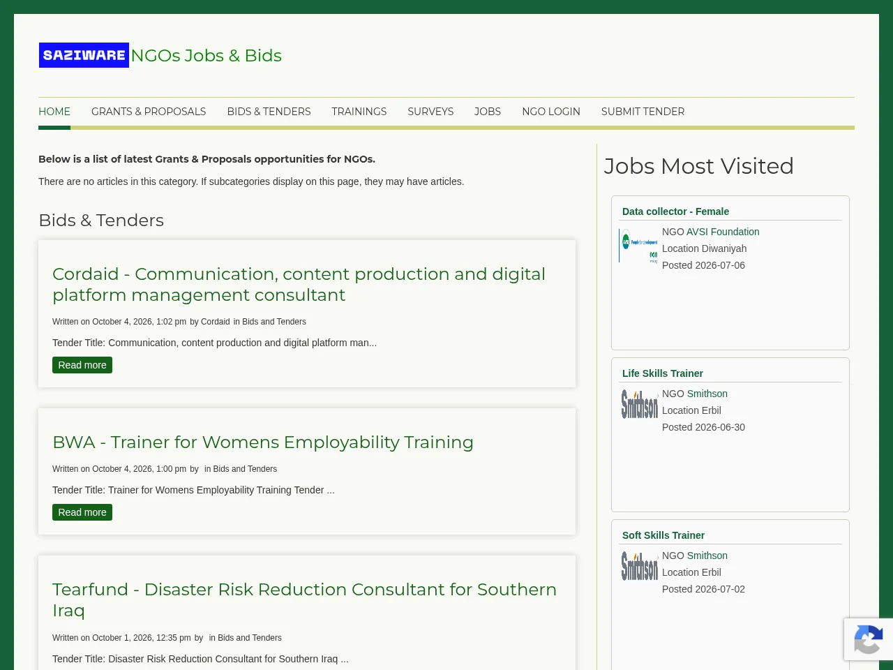 NGOs Jobs and Tenders screenshot NGOs Jobs and Tenders job board platform screenshot showing job search interface
