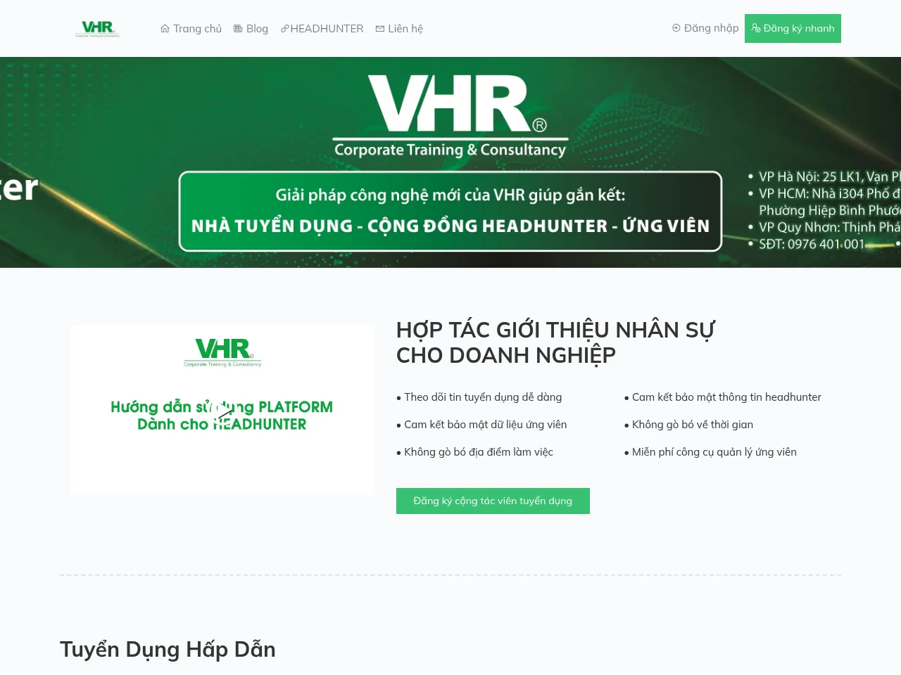 Nhân Lực Việt Nam - VHR job board platform screenshot showing job search interface