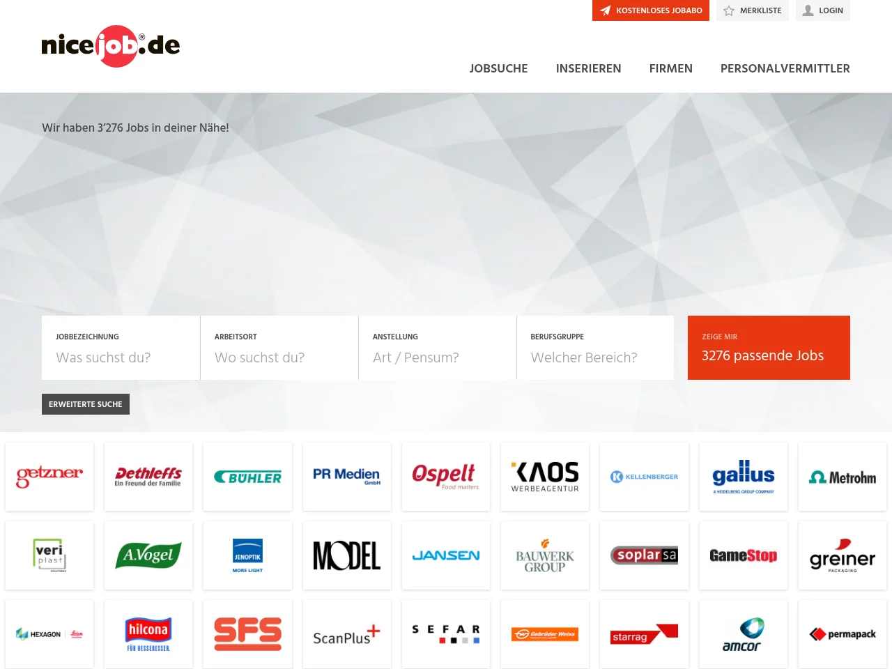 nicejob.de screenshot nicejob.de job board platform screenshot showing job search interface