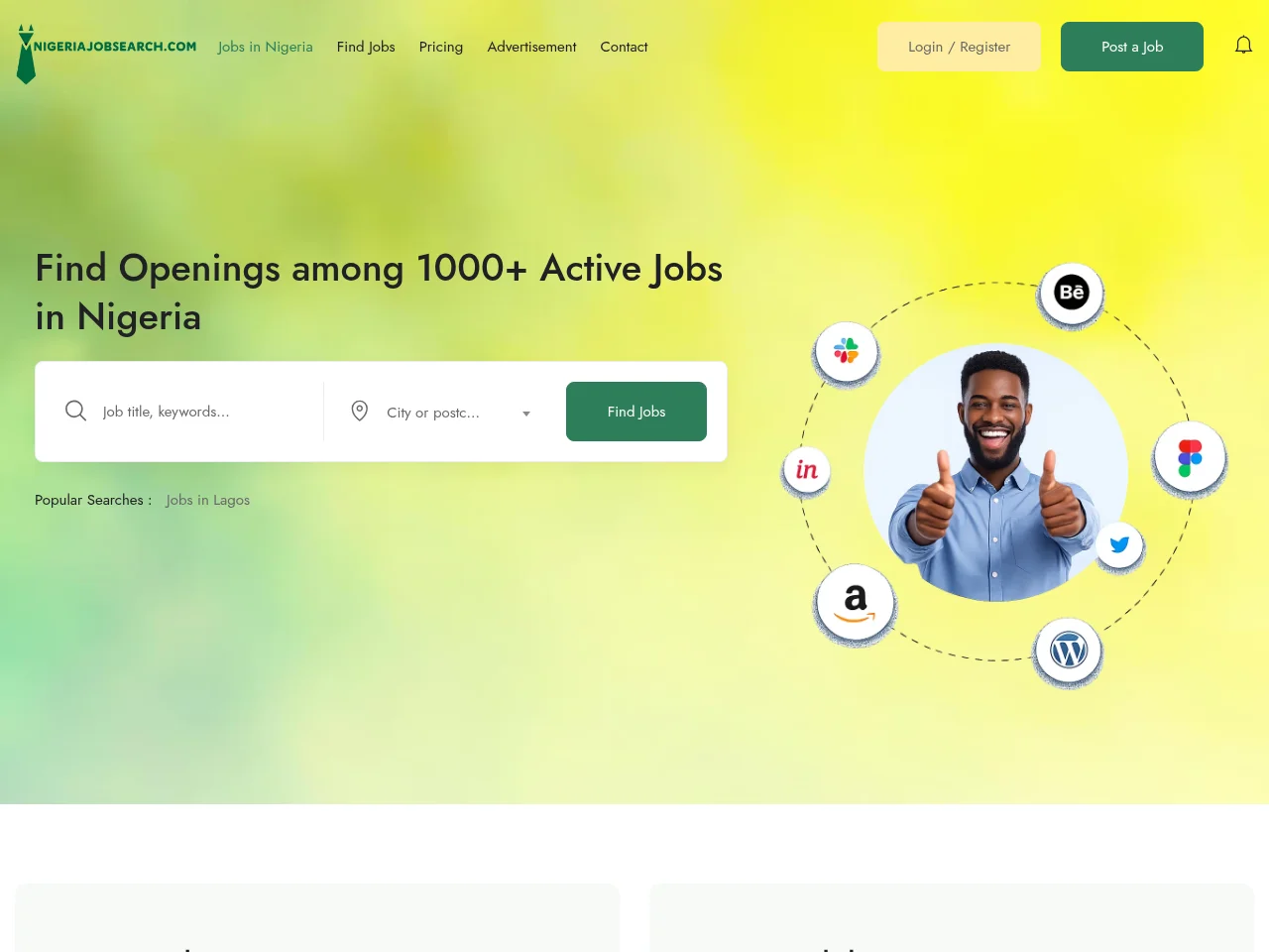 NigeriaJobSearch.com job board platform screenshot showing job search interface