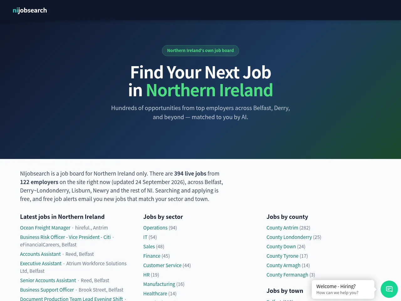 NIjobsearch job board platform screenshot showing job search interface