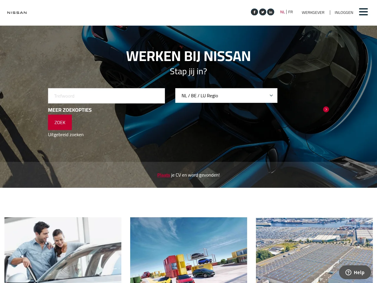 Nissan Careers job board platform screenshot showing job search interface