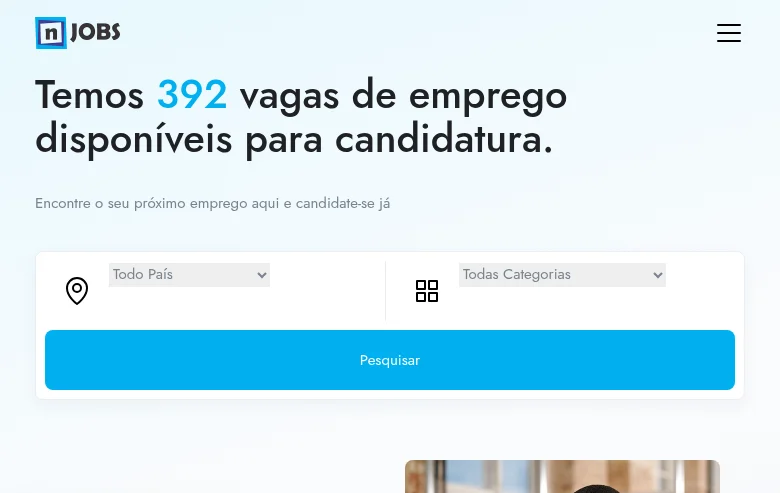 nJOBS job board platform screenshot showing job search interface