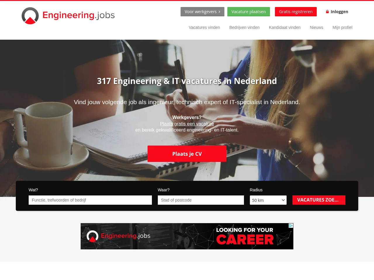 Engineering.jobs job board platform screenshot showing job search interface