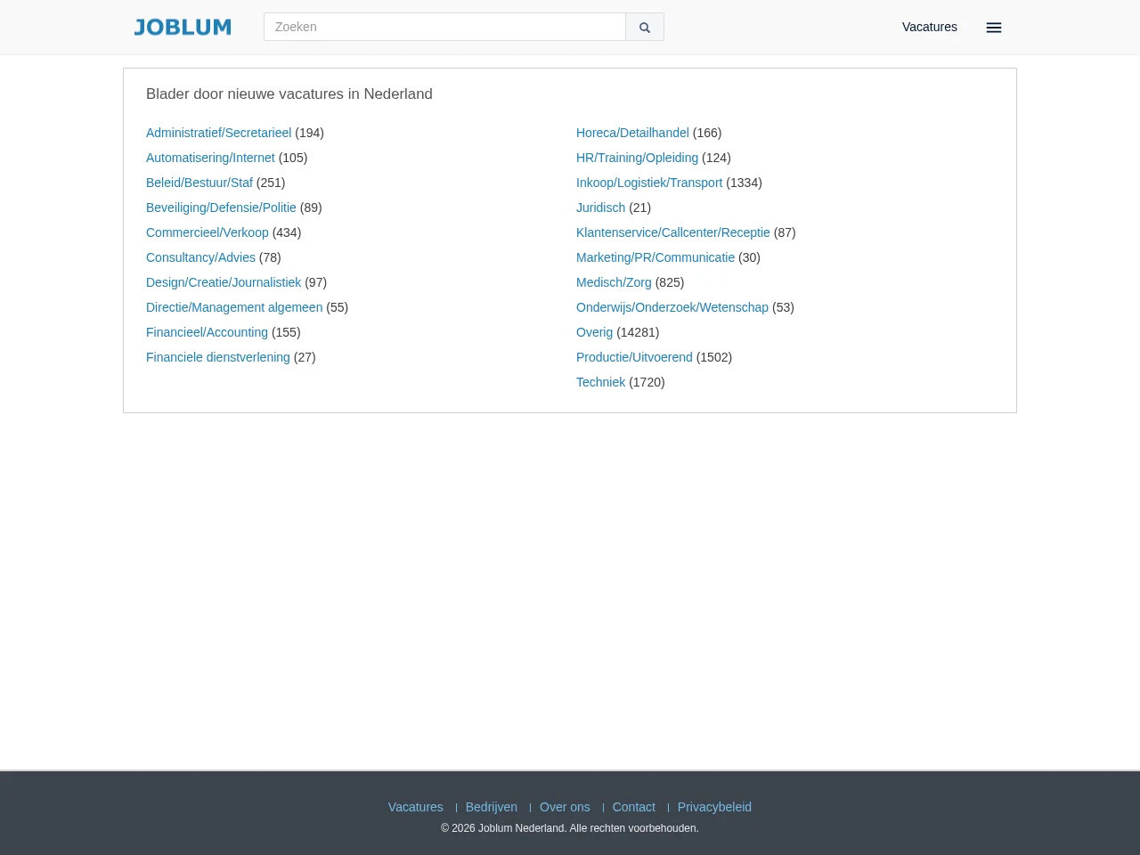 Joblum Nederland screenshot Joblum Nederland job board platform screenshot showing job search interface