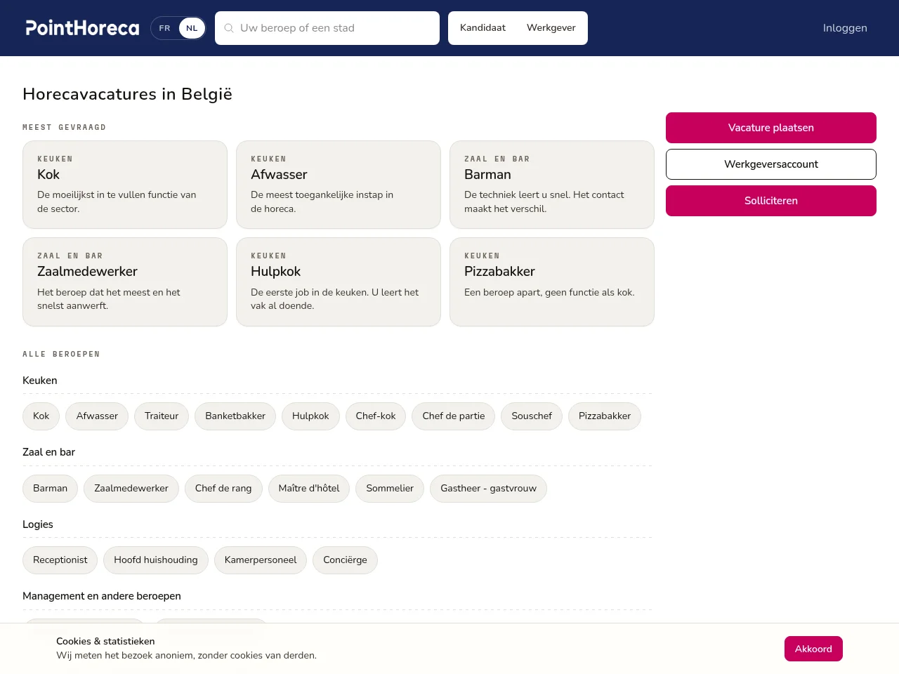PointHoreca screenshot PointHoreca job board platform screenshot showing job search interface