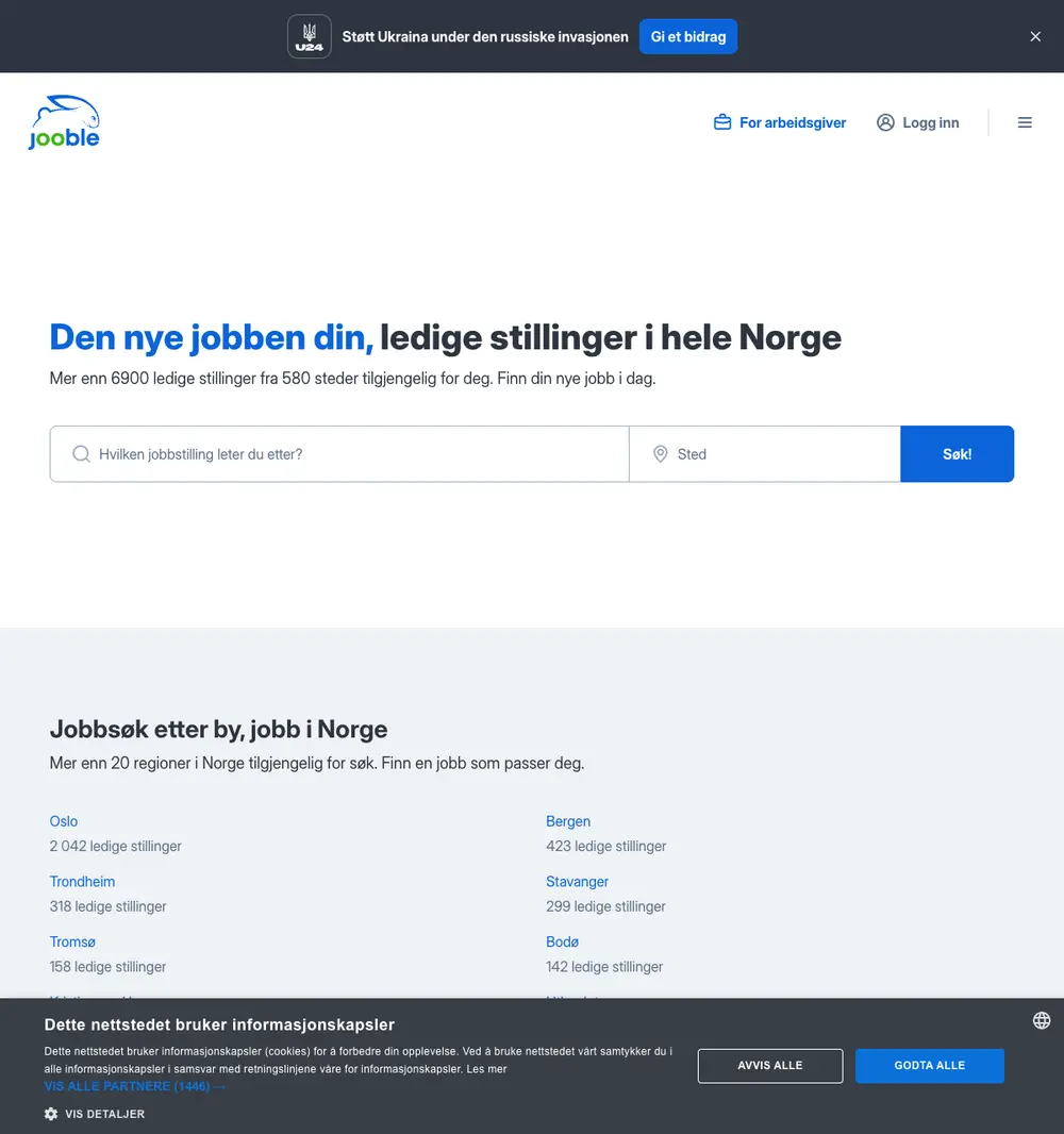 Jooble job board platform screenshot showing job search interface