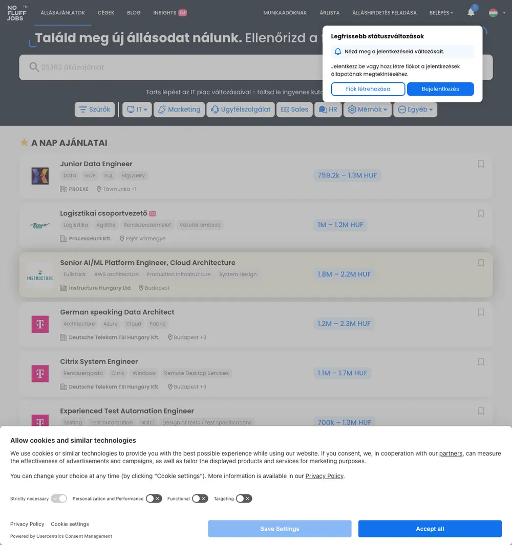 No Fluff Jobs job board platform screenshot showing job search interface