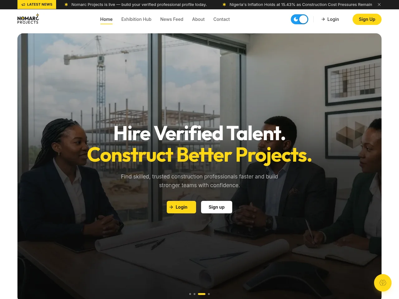 Nomarc Projects job board platform screenshot showing job search interface
