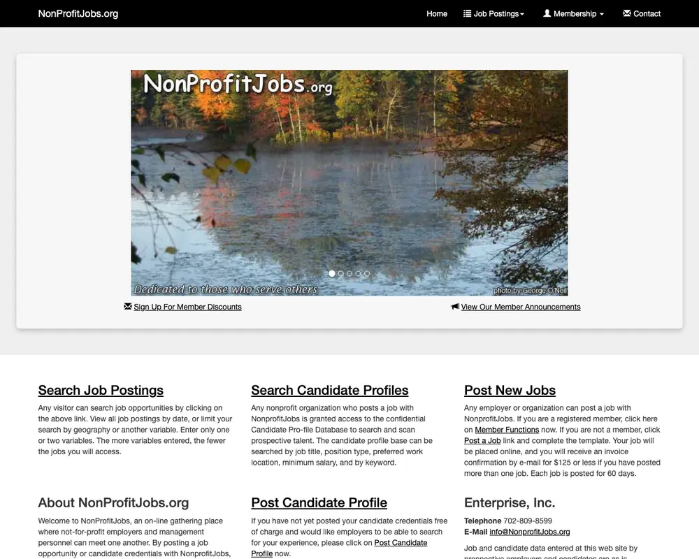 NonProfitJobs.org job board platform screenshot showing job search interface