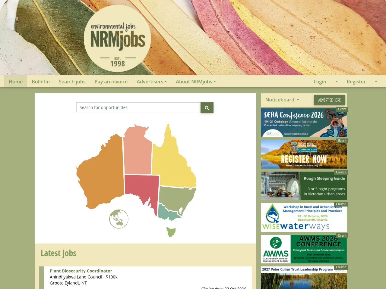 NRMjobs job board platform screenshot showing job search interface