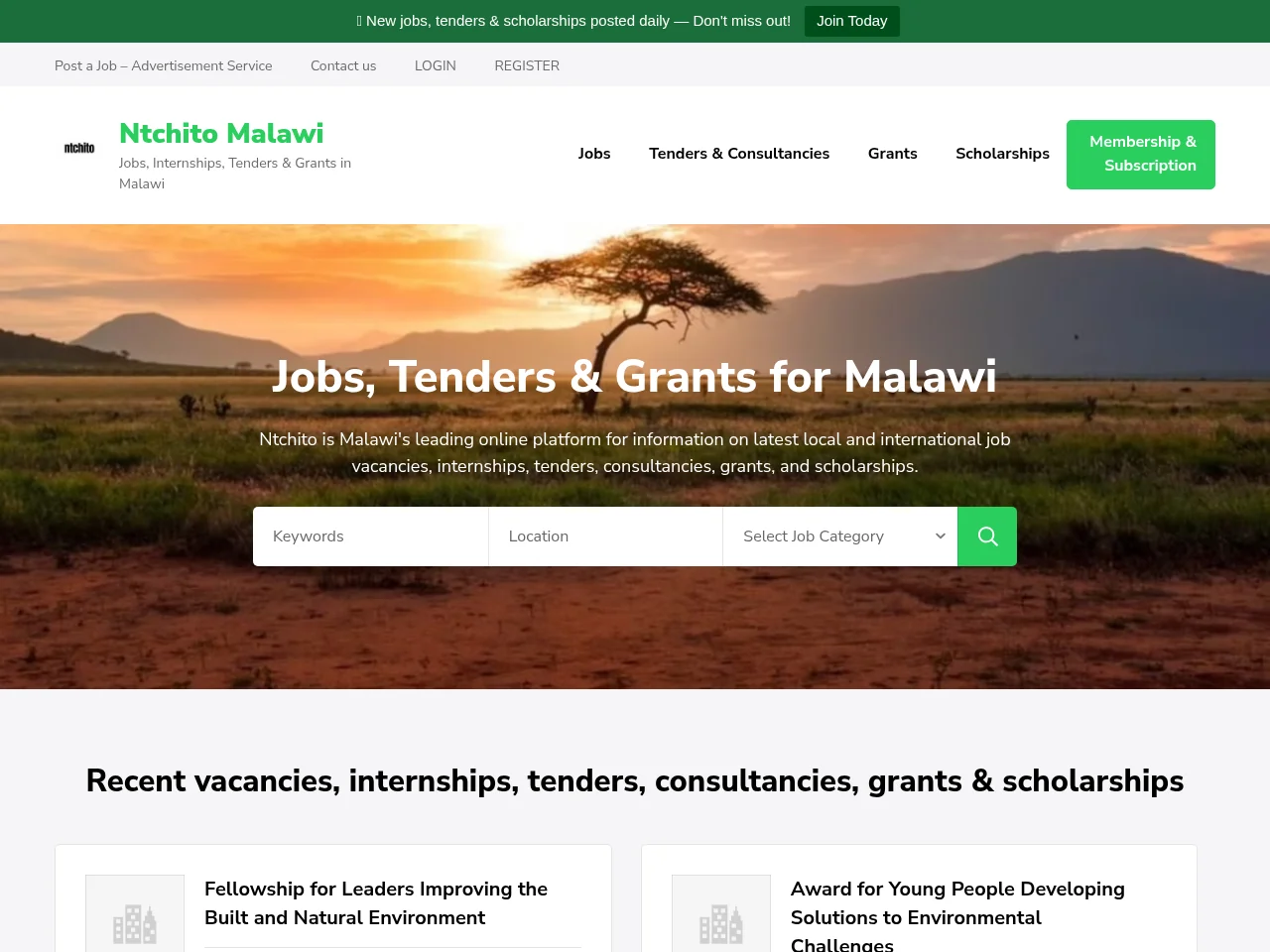 Ntchito Malawi screenshot Ntchito Malawi job board platform screenshot showing job search interface