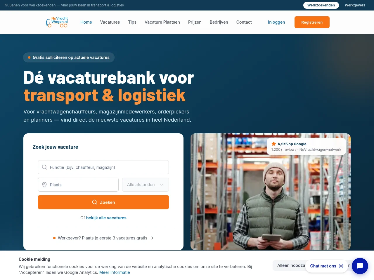 NuBanen.nl job board platform screenshot showing job search interface