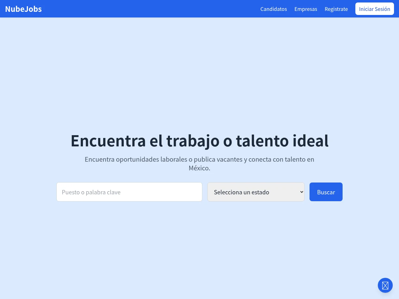 NubeJobs job board platform screenshot showing job search interface