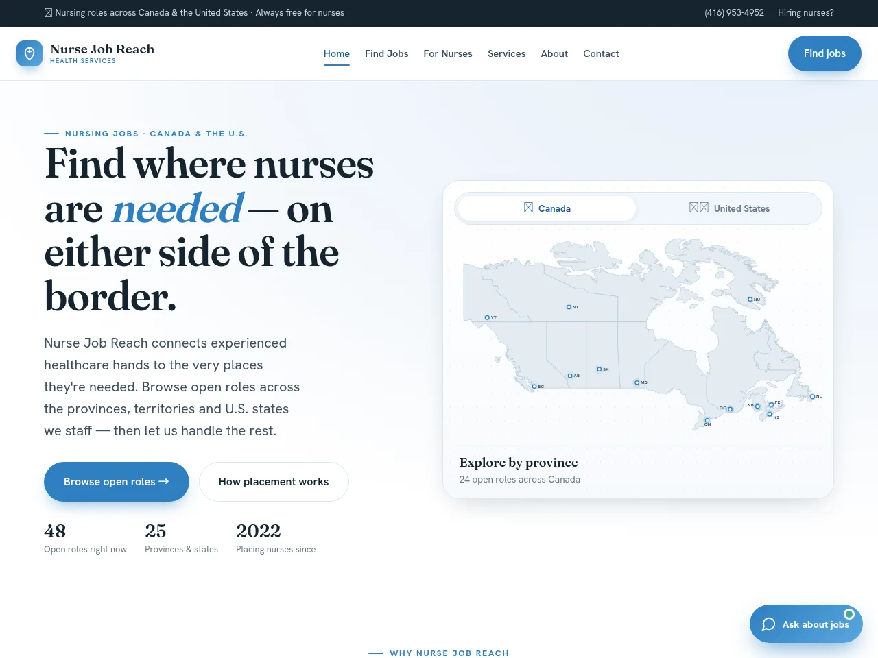 Nurse Job Reach job board platform screenshot showing job search interface