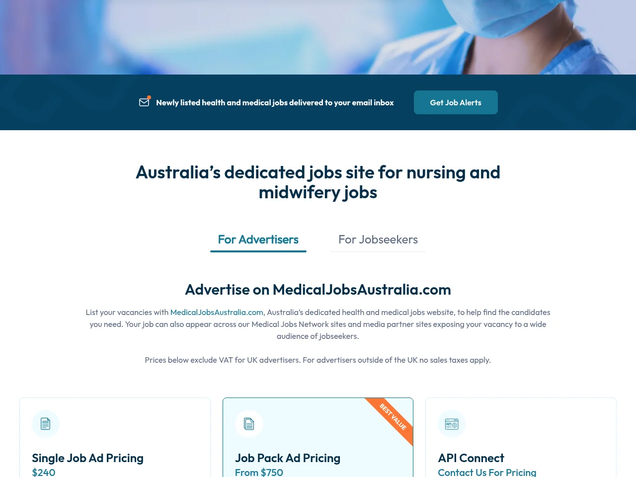 Nursing Jobs Australia job board platform screenshot showing job search interface