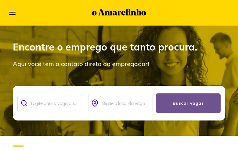 O Amarelinho job board platform screenshot showing job search interface