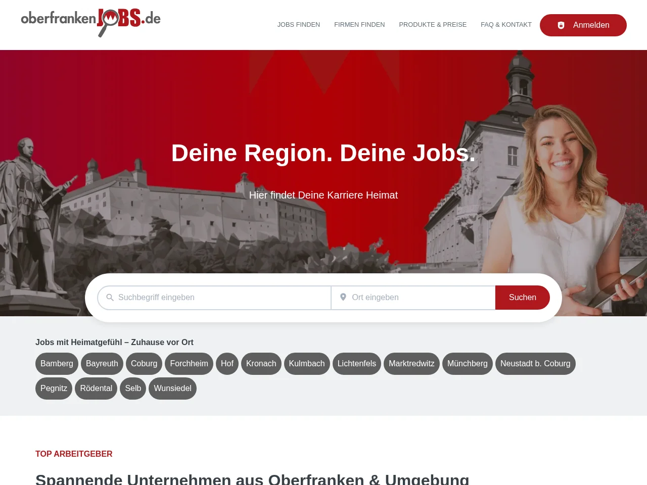 oberfrankenJOBS.de screenshot oberfrankenJOBS.de job board platform screenshot showing job search interface