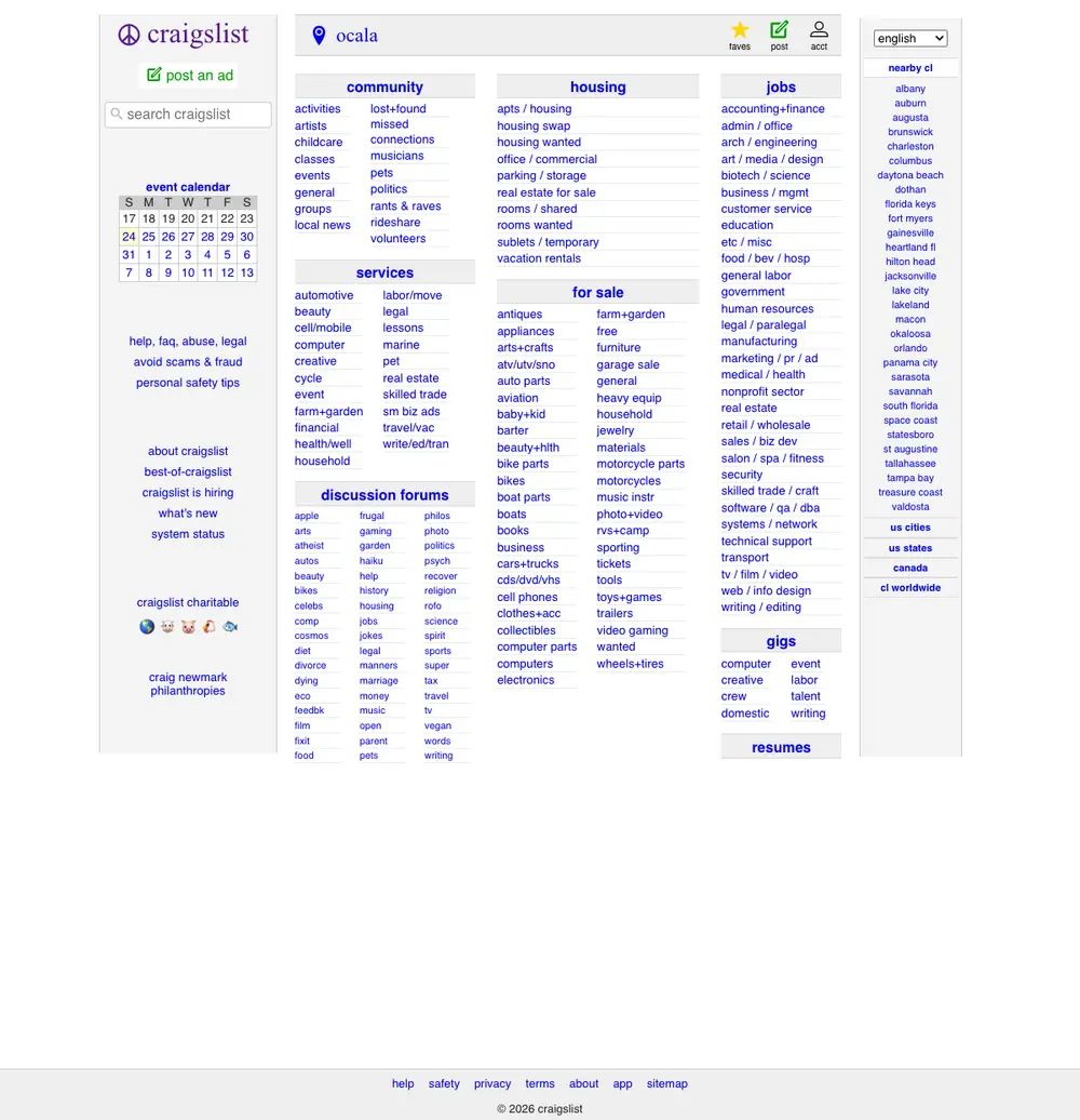 craigslist job board platform screenshot showing job search interface