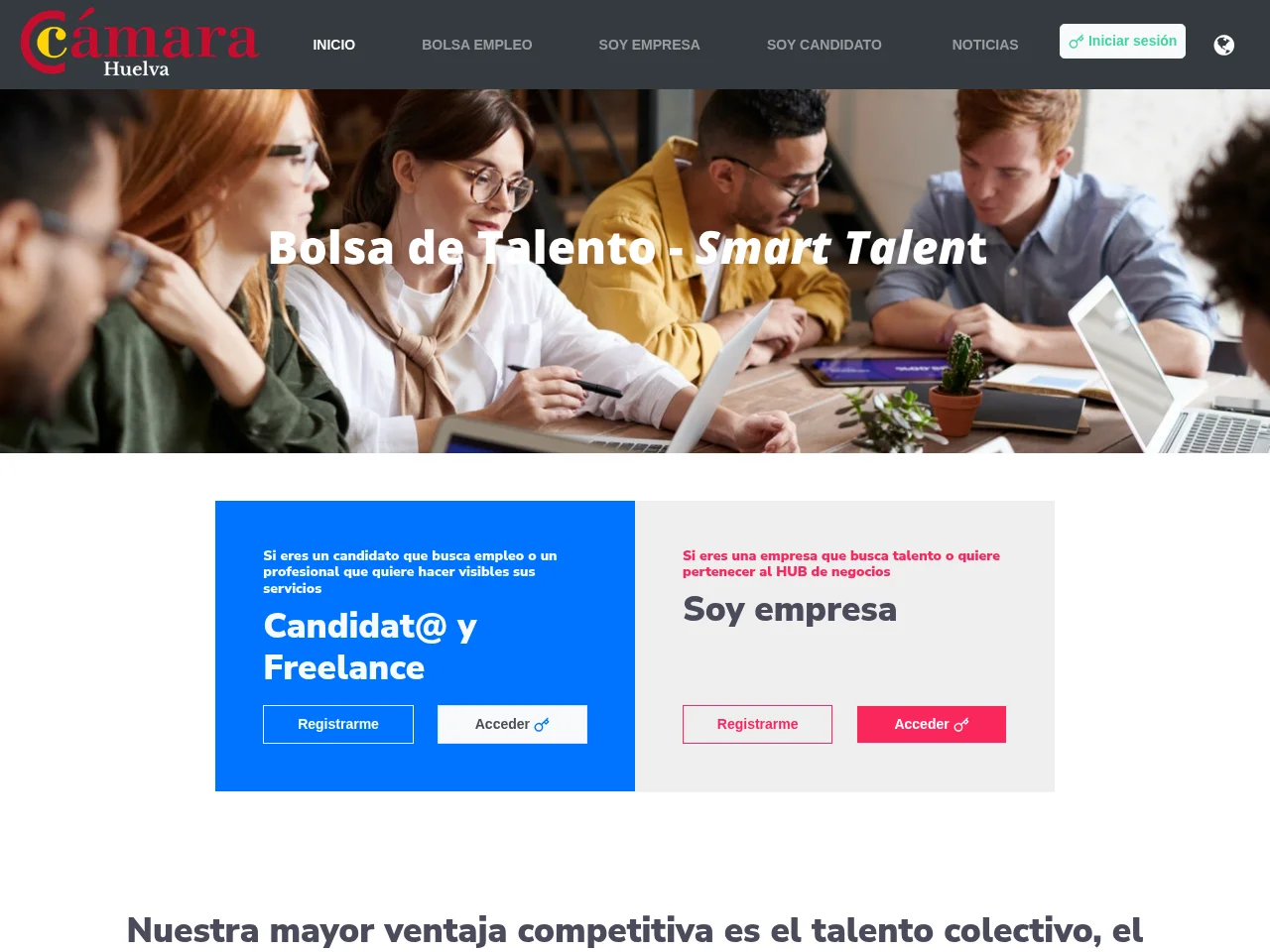 Cámara de Huelva: Empleo job board platform screenshot showing job search interface