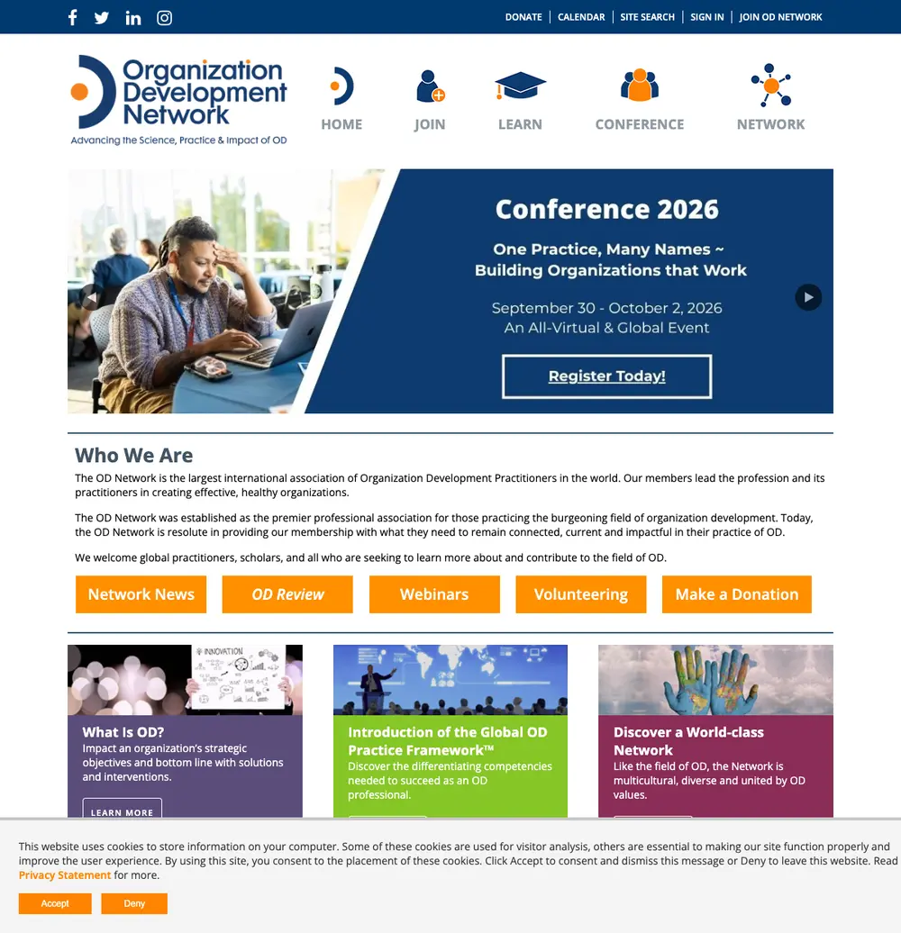 OD Network job board platform screenshot showing job search interface