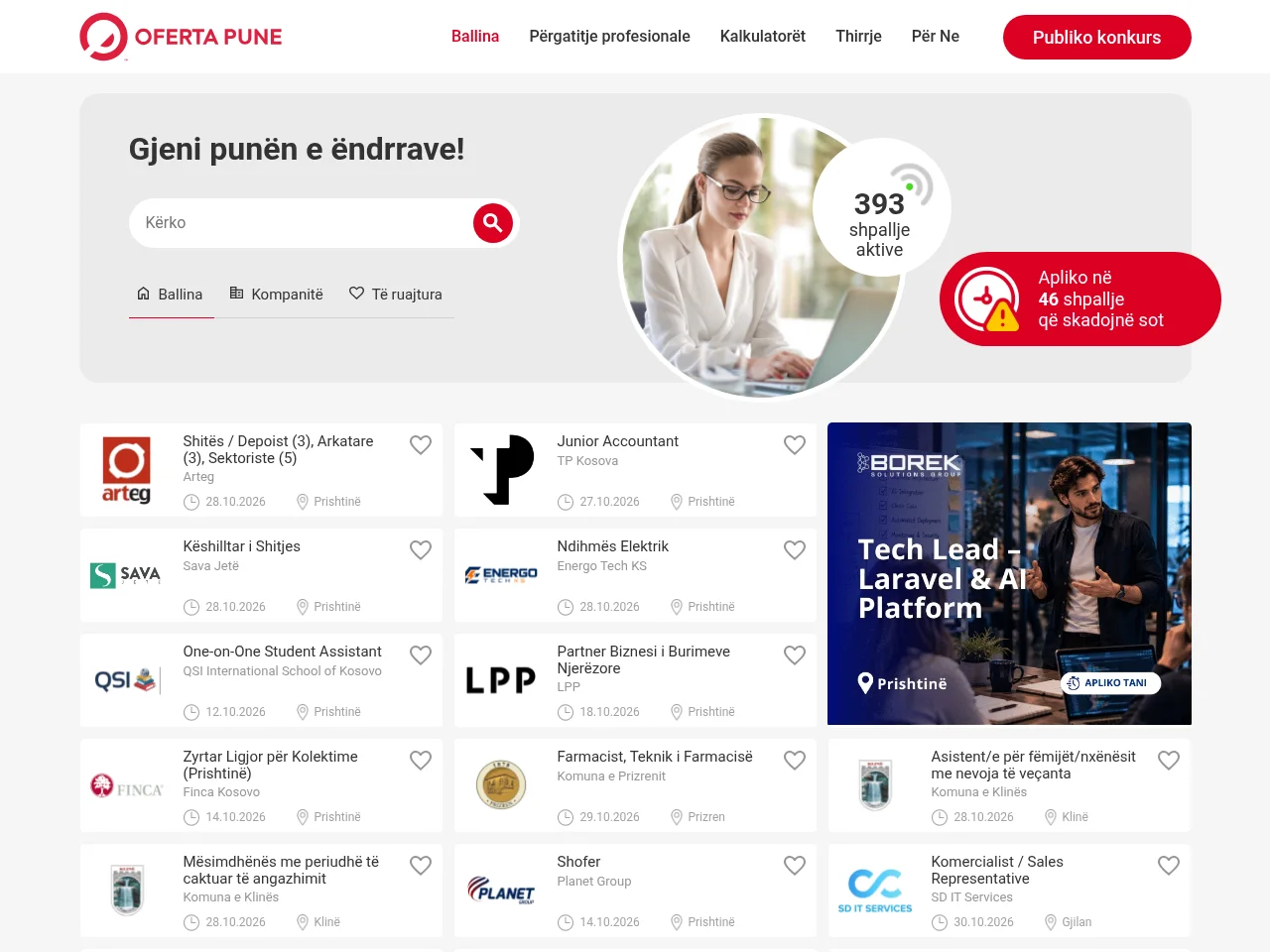 Oferta Pune job board platform screenshot showing job search interface
